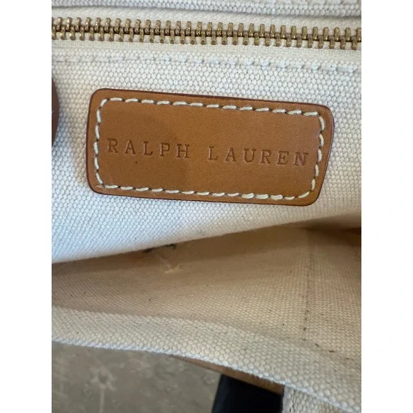 NWT Ralph Lauren Canvas Tote Bag Horse Embroidery Purse Handbag Brown Accents - Picture 6 of 9